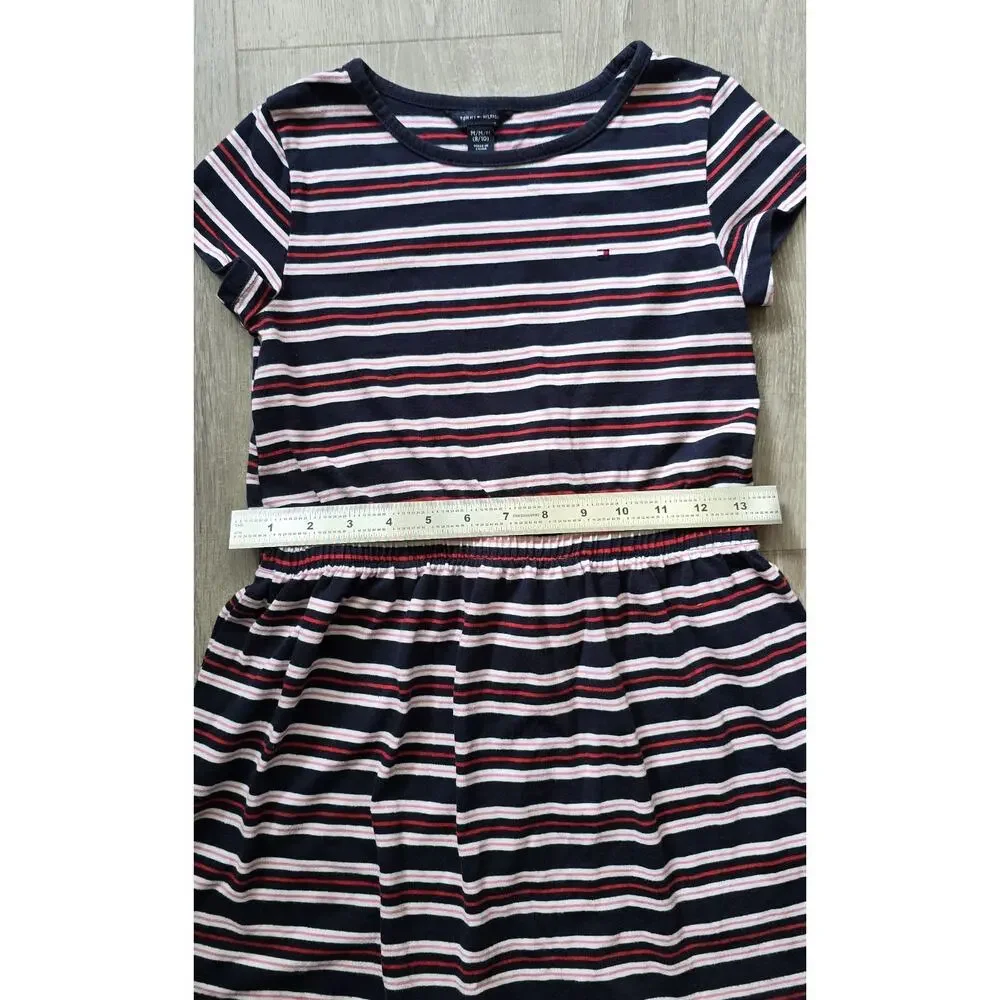 Tommy Hilfiger Girl Kids Striped Blue/Red Dress Size M (8-10)